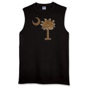 A chocolate brown palmetto and crescent moon. The palmetto is a symbol of South Carolina pride. Buy the chocolate brown palmetto moon on a t-shirt, sweatshirt, or other clothing or gift item.