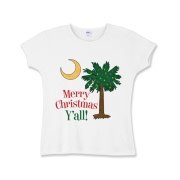 Merry Christmas Y'all Palmetto Moon shirts, apparel and gifts. Celebrate Christmas in South Carolina with this festive design.