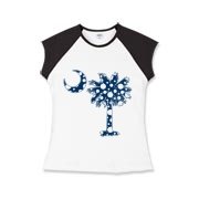 Blue Polka Dot Palmetto Moon Girls Cap Sleeve T-Shirt features a blue palmetto moon with white polka dots and is a fun variation on the South Carolina flag palmetto logo.