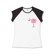Pink Polka Dot Palmetto Moon Girls Cap Sleeve T-Shirt features a small pink palmetto moon with white polka dots printed in the pocket area.