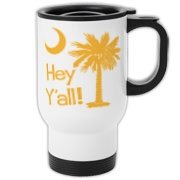 Say hello with the Yellow Hey Y'all Palmetto Moon Travel Mug. It features the South Carolina palmetto moon.