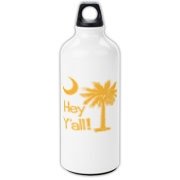 Say hello with the Yellow Hey Y'all Palmetto Moon Aluminum Water Bottle. It features the South Carolina palmetto moon.