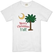 Merry Christmas Y'all Palmetto Moon shirts, apparel and gifts. Celebrate Christmas in South Carolina with this festive design.