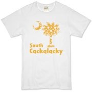 Yellow Polka Dots South Cackalacky Palmetto Moon Organic T-Shirt features a Polka Dot South Carolina palmetto moon logo in yellow.
