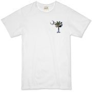 Buy an Earth and Moon Palmetto Organic T-Shirt featuring a smaller palmetto printed on the left chest area with a photo of the Earth and Moon in the background. The palmetto moon is a symbol of South Carolina pride.
