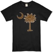 Buy a Chocloate Brown Palmetto Moon Organic T-Shirt. The palmetto moon is a symbol of South Carolina pride.