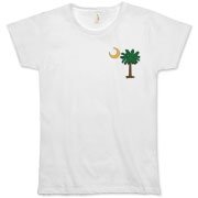 Celebrate a Palmetto Christmas in South Carolina with a Christmas Palmetto Moon T-Shirt, Sweatshirt, or other apparel item. This version features a pocket sized version of the Christmas Tree Palmetto.
