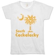Yellow Polka Dots South Cackalacky Palmetto Moon Organic Women's T-Shirt features a Polka Dot South Carolina palmetto moon logo in yellow.