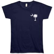 Get the South Carolina State Motto Deluxe Organic Women's T-Shirt. It features the state motto, Dum Spiro Spero, or, While I breathe, I hope, and the palmetto moon on the back and a small palmetto moon on the front.