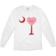 A Candy Heart Palmetto Moon for an Angel! Perfect for Valentine's Day, it features a pink candy heart on the South Carolina Palmetto Moon with Angel.