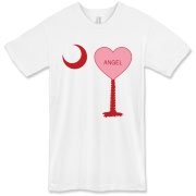 A Candy Heart Palmetto Moon for an Angel! Perfect for Valentine's Day, it features a pink candy heart on the South Carolina Palmetto Moon with Angel.