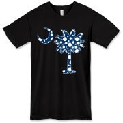 Blue Polka Dot Palmetto Moon American Apparel T-Shirt features a blue palmetto moon with white polka dots and is a fun variation on the South Carolina flag palmetto logo.
