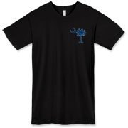 South Carolina Outline American Apparel T-Shirt with an outline of the state of South Carolina and the popular Palmetto Moon logo on the back and a blue palmetto moon on the front.