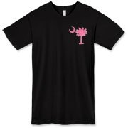 Buy a Pink Palmetto Moon American Apparel T-Shirt featuring a smaller palmetto printed on the left chest area. The palmetto moon is a symbol of South Carolina pride.