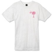 Buy a Pink Polka Dot Palmetto Moon Alternative Apparel Burnout T-Shirt 		 that features a pink palmetto moon with white polka dots printed smaller on the left chest area.
