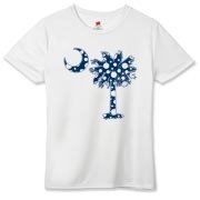 Buy a Blue Polka Dot Palmetto Moon Hanes Women's Cool Dri T-shirt that features a blue palmetto moon with white polka dots.