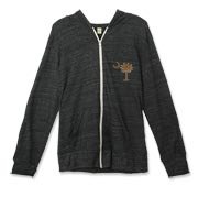 Buy a Chocolate Brown Palmetto Moon Alternative Apparel Unisex Zipper Hoodie featuring a smaller palmetto printed on the left chest area. The palmetto moon is a symbol of South Carolina pride.