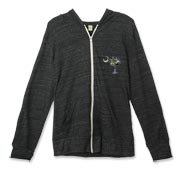 Buy an Earth and Moon Palmetto Alternative Apparel Unisex Zipper Hoodie featuring a smaller palmetto printed on the left chest area with a photo of the Earth and Moon in the background. The palmetto moon is a symbol of South Carolina pride.