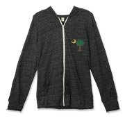 Buy a Christmas Palmetto Moon Alternative Apparel Unisex Zipper Hoodie and have a Merry Christmas, South Carolina style. This version features a pocket sized version of the Christmas Tree Palmetto Moon.