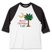 Merry Christmas Y'all Palmetto Moon shirts, apparel and gifts. Celebrate Christmas in South Carolina with this festive design.