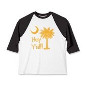 Say hello with the Yellow Hey Y'all Palmetto Moon Kids Baseball Jersey. It features the South Carolina palmetto moon.