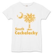 Yellow Polka Dots South Cackalacky Palmetto Moon Women's T-Shirt features a Polka Dot South Carolina palmetto moon logo in yellow.