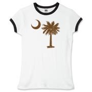 A chocolate brown palmetto and crescent moon. The palmetto is a symbol of South Carolina pride. Buy the chocolate brown palmetto moon on a t-shirt, sweatshirt, or other clothing or gift item.
