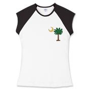 Celebrate a Palmetto Christmas in South Carolina with a Christmas Palmetto Moon T-Shirt, Sweatshirt, or other apparel item. This version features a pocket sized version of the Christmas Tree Palmetto.