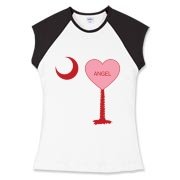 A Candy Heart Palmetto Moon for an Angel! Perfect for Valentine's Day, it features a pink candy heart on the South Carolina Palmetto Moon with Angel.