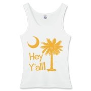 Say hello with the Yellow Hey Y'all Palmetto Moon Women's Fitted Tank Top. It features the South Carolina palmetto moon.