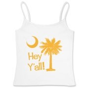 Say hello with the Yellow Hey Y'all Palmetto Moon Women's Fitted Camisole Tank. It features the South Carolina palmetto moon.