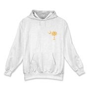 Yellow Polka Dots South Cackalacky Deluxe Hooded Sweatshirt feature the polka dot South Carolina palmetto moon logo in yellow on the back and a smaller, matching palmetto moon on the front.