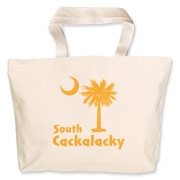 Yellow South Cackalacky Palmetto Moon Jumbo Tote Bag features the South Carolina palmetto moon logo in yellow.