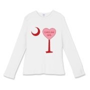 A Candy Heart Palmetto Moon for a Carolina Girl! Perfect for Valentine's Day, it features a pink candy heart on the South Carolina Palmetto Moon with Carolina Girl.
