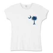 The tradtional blue palmetto and crescent moon design is a symbol of South Carolina pride. Buy the traditional blue palmetto moon printed on the pocket area of a t-shirt, sweatshirt, or other clothing item.