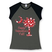 Happy Valentine's Y'all with a White Heart Pattern Palmetto Moon Women's Fitted Cap Sleeve Tee.