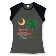 Buy a Merry Christmas Y'all Palmetto Moon Women's Fitted Cap Sleeve Tee and have a Merry Christmas, y'all, in South Carolina style.