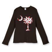 Buy a Red Heart Pattern Palmetto Moon Women's Fitted Baby Rib Long Sleeve Tee for your sweetheart this Valentine's Day! Featuring the South Carolina Palmetto Moon with a red heart pattern in the background.