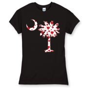 Buy a Red Heart Pattern Palmetto Moon Women's Fitted Fine Jersey Tee for your sweetheart this Valentine's Day! Featuring the South Carolina Palmetto Moon with a red heart pattern in the background.