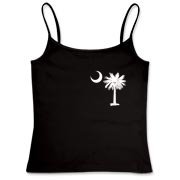 Buy a White Carolina Girl Deluxe Women's Fitted Camisole Tank. This two-sided design features a small palmetto moon printed on the front left chest area and matching Carolina Girl palmetto design on the back. The palmetto moon is a symbol of South Carolin