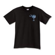Blue Polka Dots South Cackalacky Deluxe Kids T-Shirt feature the polka dot South Carolina palmetto moon logo in blue on the back and a smaller, matching palmetto moon on the front.