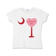 A Candy Heart Palmetto Moon for a Carolina Girl! Perfect for Valentine's Day, it features a pink candy heart on the South Carolina Palmetto Moon with Carolina Girl.