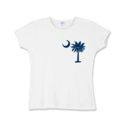 The tradtional blue palmetto and crescent moon design is a symbol of South Carolina pride. Buy the traditional blue palmetto moon printed on the pocket area of a t-shirt, sweatshirt, or other clothing item.