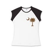 A chocolate brown palmetto and crescent moon. The palmetto is a symbol of South Carolina pride. Buy the chocolate brown palmetto moon printed in the pocket area of a t-shirt, sweatshirt, or other apparel item.