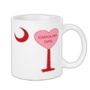 A Candy Heart Palmetto Moon for a Carolina Girl! Perfect for Valentine's Day, it features a pink candy heart on the South Carolina Palmetto Moon with Carolina Girl.