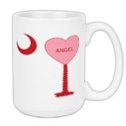 A Candy Heart Palmetto Moon for an Angel! Perfect for Valentine's Day, it features a pink candy heart on the South Carolina Palmetto Moon with Angel.