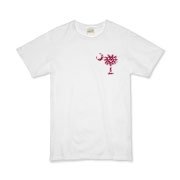 Garnet and Black Polka Dots South Cackalacky Deluxe Organic Kids T-Shirt feature the polka dot South Carolina palmetto moon logo in garnet and black on the back and a smaller, matching palmetto moon on the front.