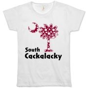 Garnet and Black Polka Dots South Cackalacky Palmetto Moon Organic Women's T-Shirt features a Polka Dot South Carolina palmetto moon logo in garnet.
