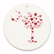 Buy a Red Heart Pattern Palmetto Moon Round Ornament for your sweetheart this Valentine's Day! Featuring the South Carolina Palmetto Moon with a red heart pattern in the background.