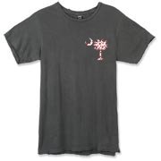 Buy a Red Heart Pattern Palmetto Moon Alternative Apparel Destroyed T-Shirt for your sweetheart this Valentine's Day! Featuring the a smaller pocket sized version of the South Carolina Palmetto Moon with a red heart pattern printed on the left chest area.